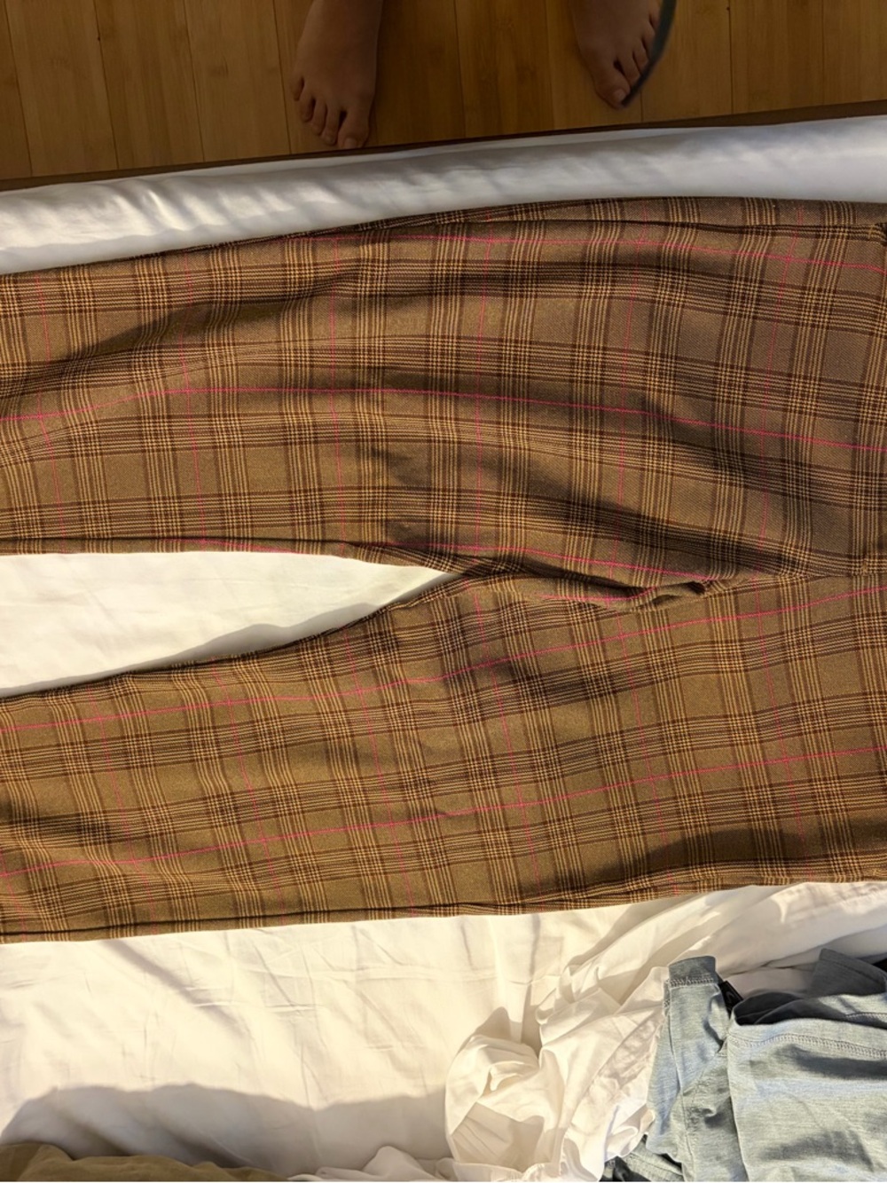 Classic Plaid High-waisted ankle Pants - Brown Check